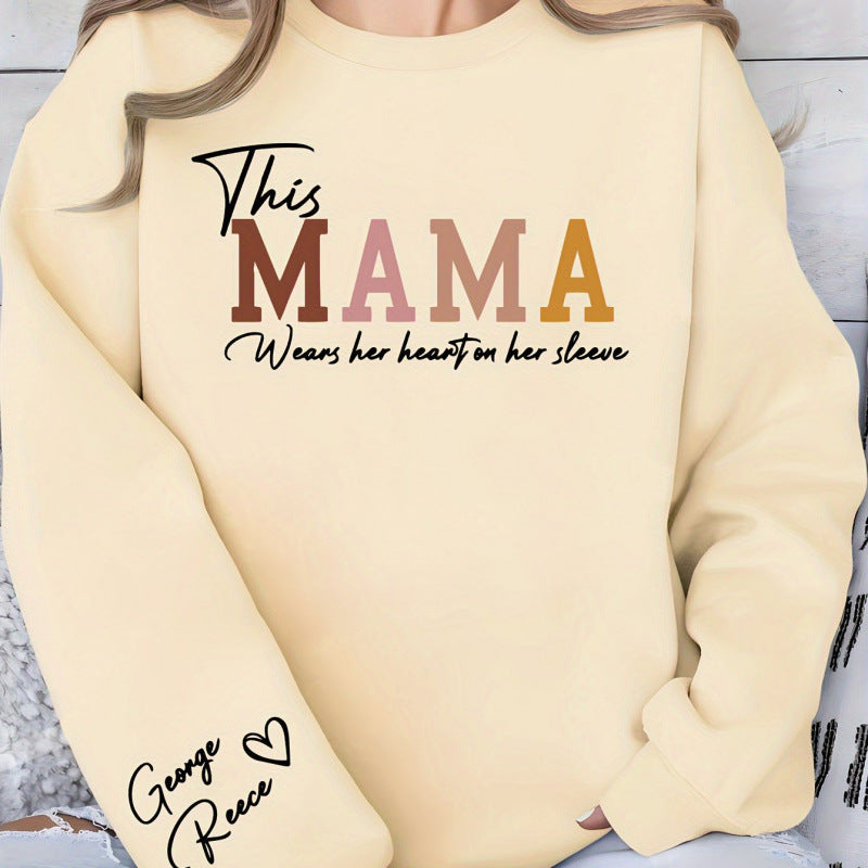 Damen Sweatshirt Mama Aufdruck Bequem Grün
