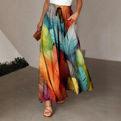 Damen Maxirock Bunt Mandala Muster Seitentaschen - Norvielle