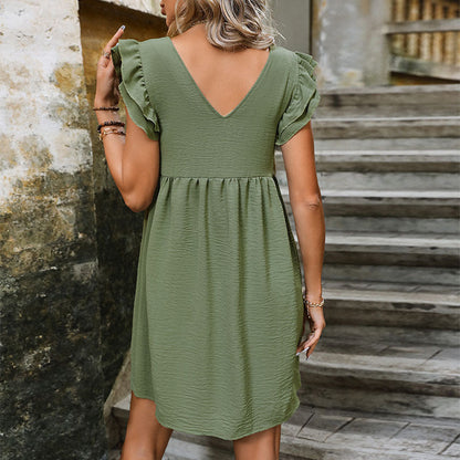 Damen Freizeitkleid Rüschendetails Knöpfausschnitt Norvielle