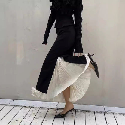 Damen Maxi-Rock mit Schlitzen und Lagenlook Schwarz - Norvielle