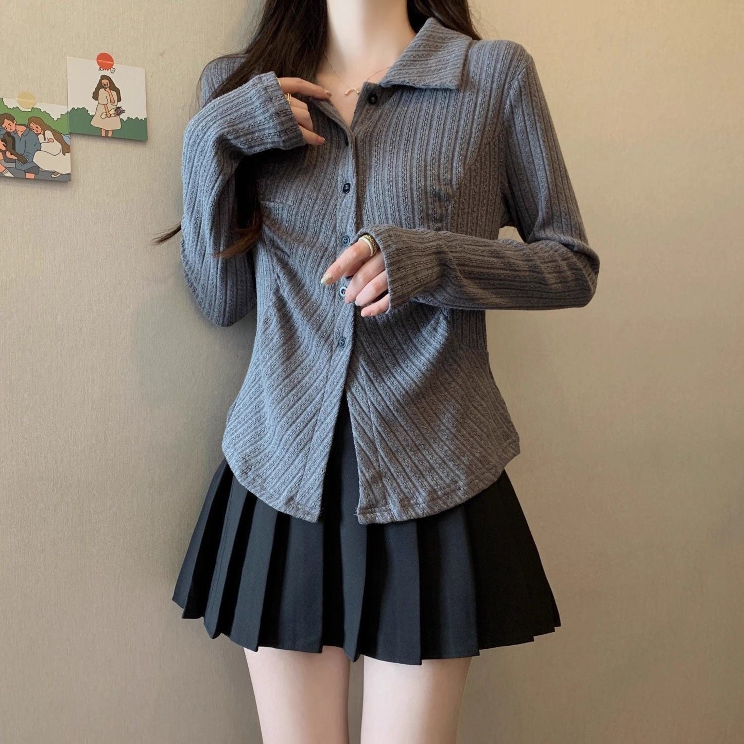 Damen Rippstrickbluse Langärmlig Norvielle
