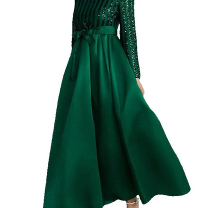 Damen Abendkleid Schimmerndes Oberteil Fließender Rock Norvielle