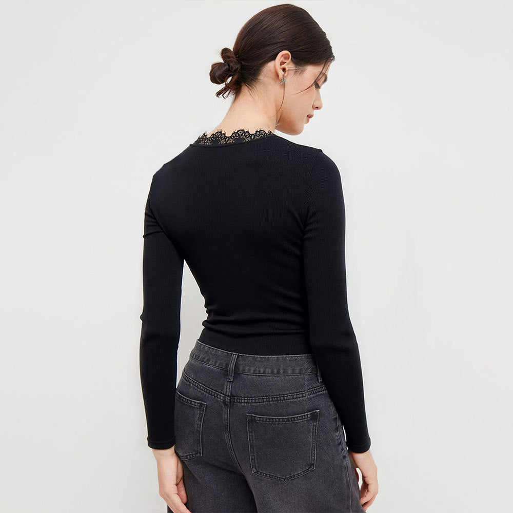 Damen Bodysuit V-Ausschnitt Spitze Norvielle