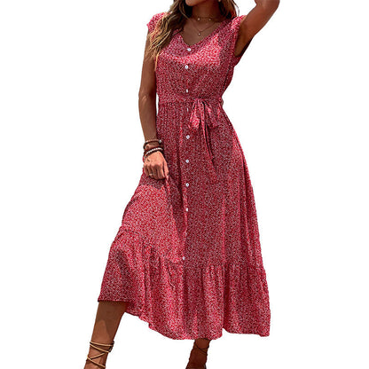 Damen Midi-Kleid Rüschen Knopfdesign Norvielle