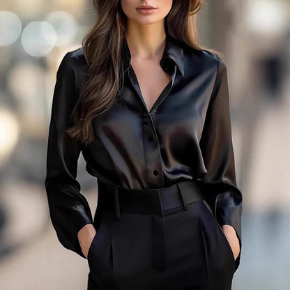 Damen Satinbluse Klassischer Schnitt Dezent Glanz