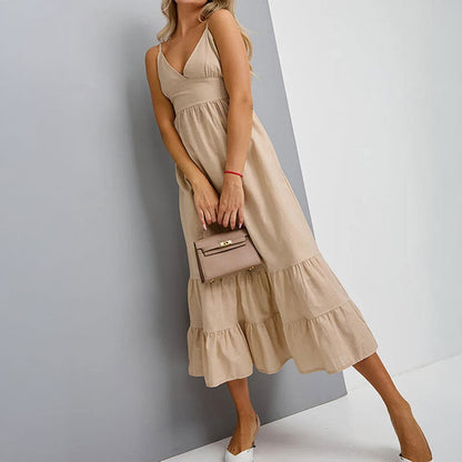 Damen Midikleid V-Ausschnitt Rüschensaum Norvielle