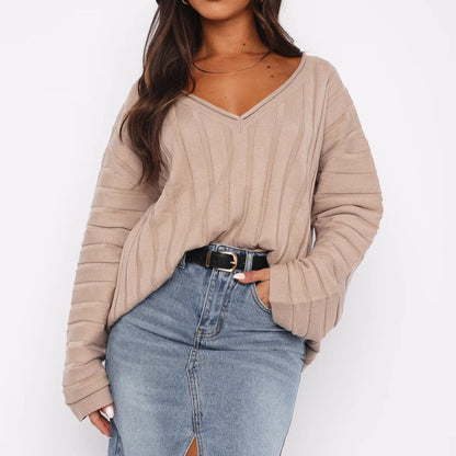 Damen Strickpullover V-Ausschnitt Rippenstruktur Norvielle - Norvielle