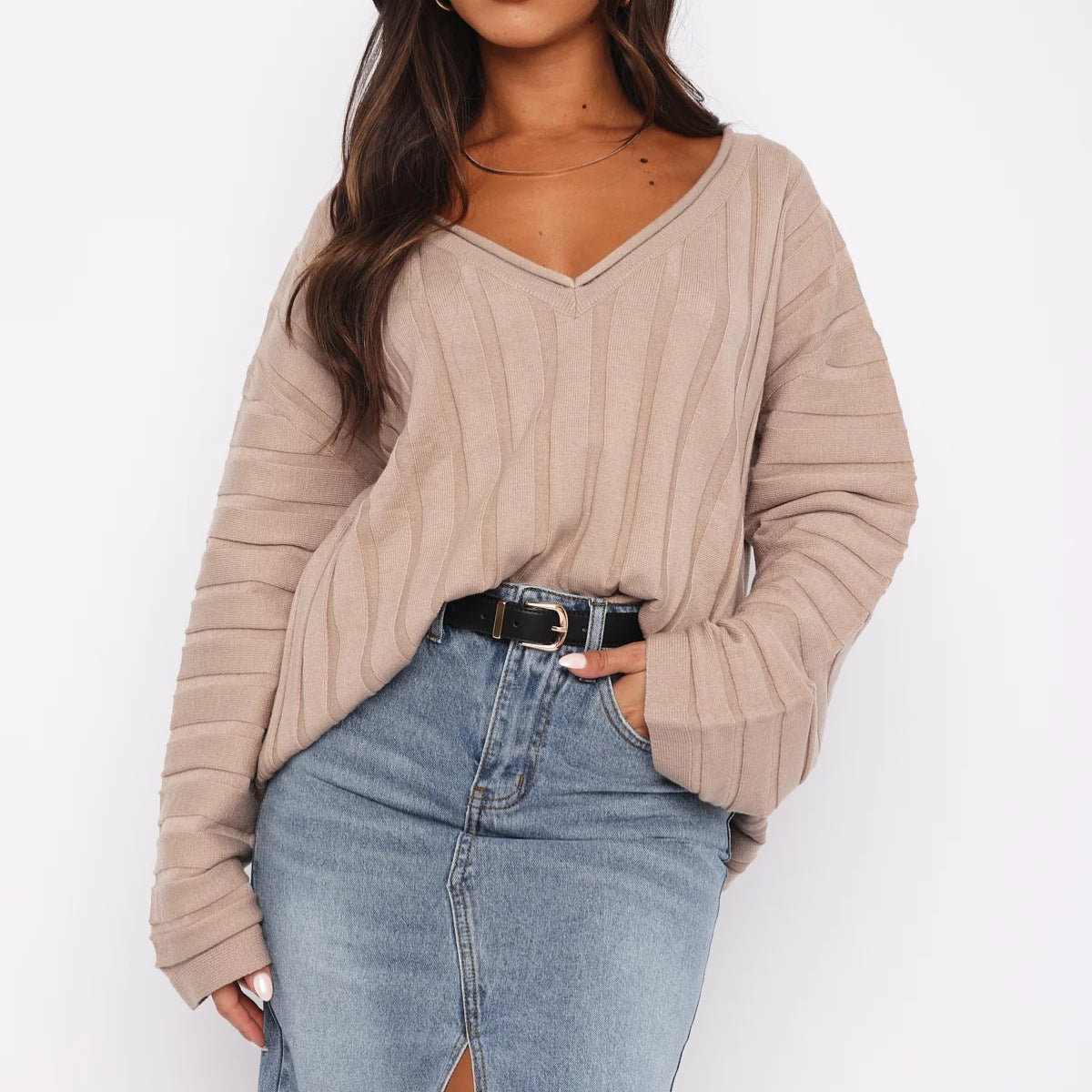 Damen Pullover V-Ausschnitt Streifenmuster Norvielle - Norvielle