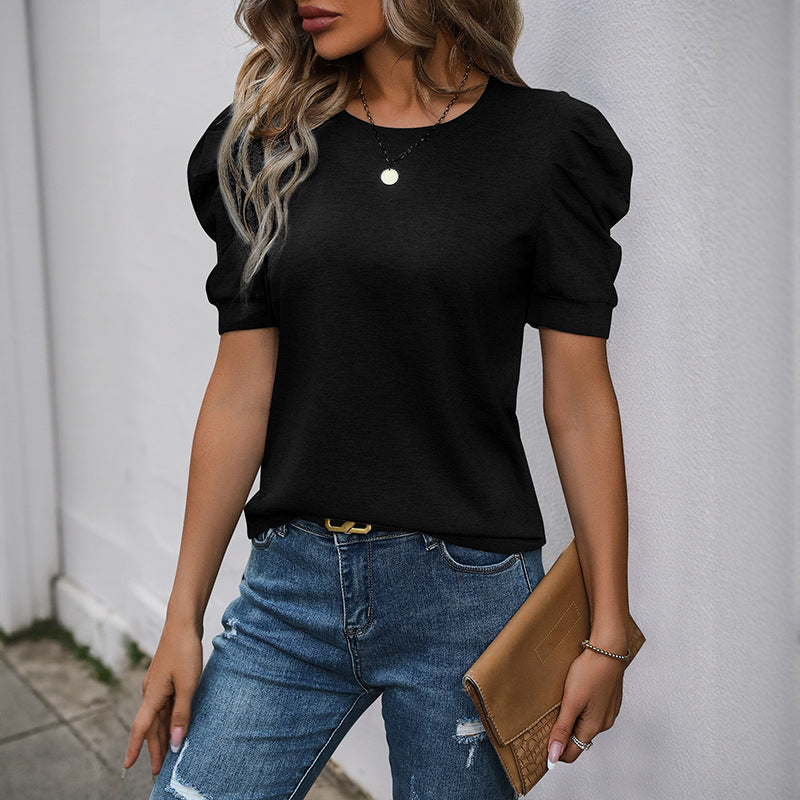 Damen T-Shirt Puffärmel Rundhalsausschnitt Norvielle