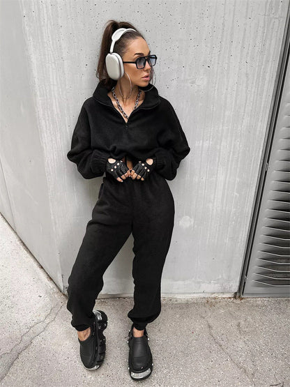 Damen Fleece Lounge Set Hochschließend Verstellbar Norvielle
