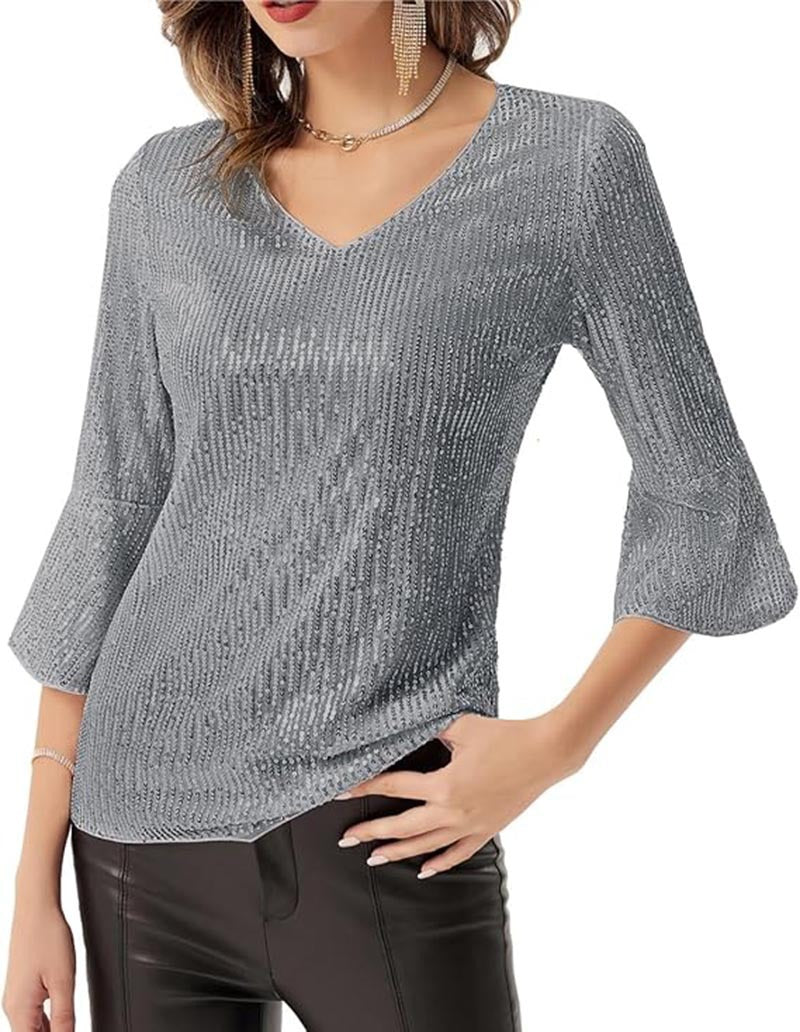 Damen Strickoberteil V-Ausschnitt Glitzernd Norvielle