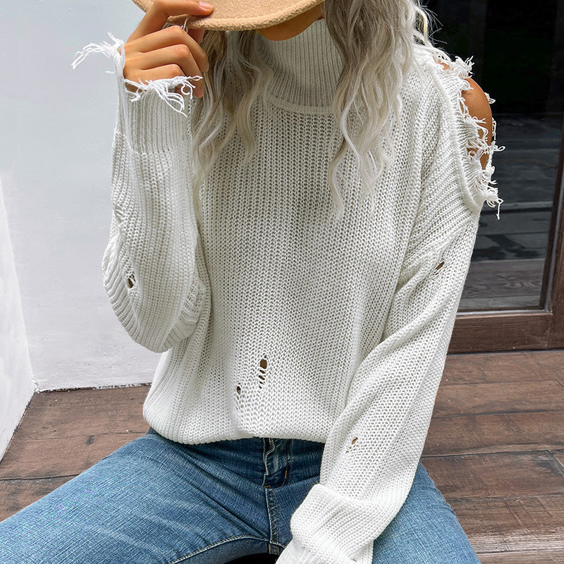 Damen Strickpullover Lässig Cut-Outs Vintage-Look Beige