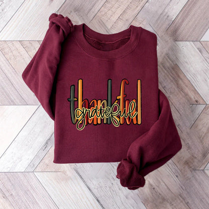 Damen Sweatshirt Mit Thankful Schriftzug Bequem Grau