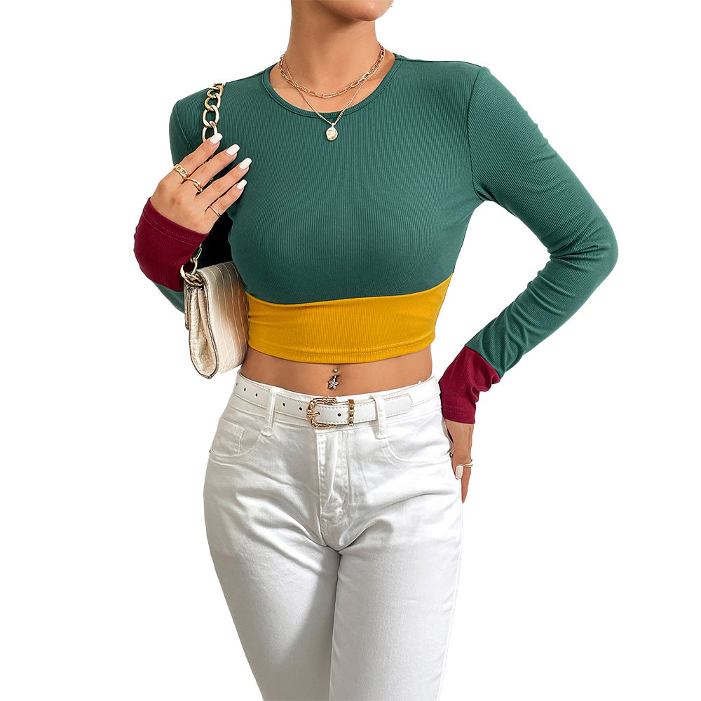 Damen Langarm Crop- Farbblock Norvielle