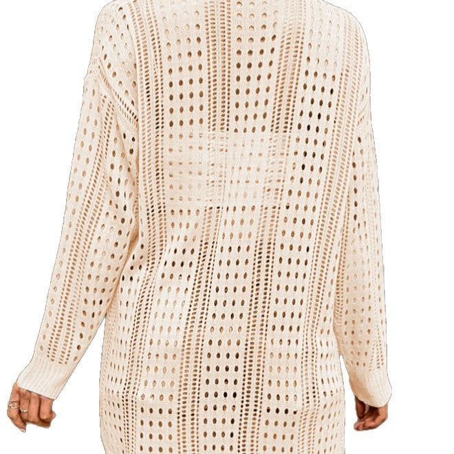Damen Strickjacke Luftiger Lochmuster Norvielle Weite Passform