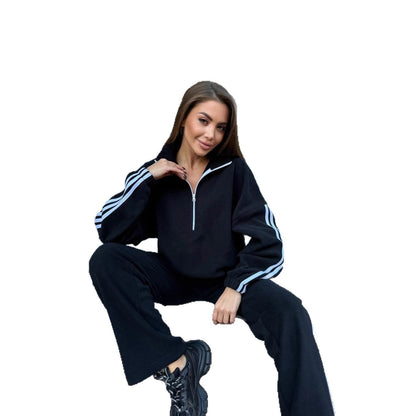 Damen Fleece-Oberteil Hochkragen Weite Jogginghose Norvielle