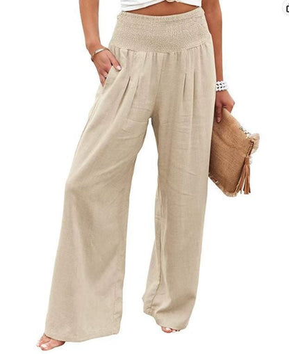 Damen Palazzo-Hose Elastischer Bund Seitentaschen