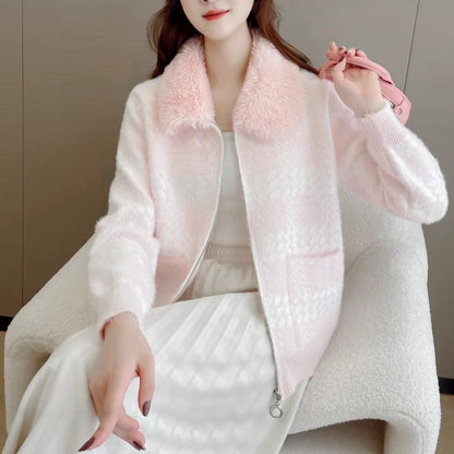 Damen Strickjacke Kunstfellkragen Norvielle