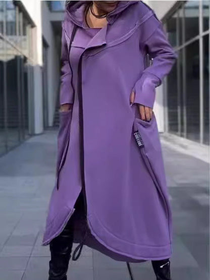 Damen Kapuzenmantel Asymmetrisch Mit Taschen Norvielle