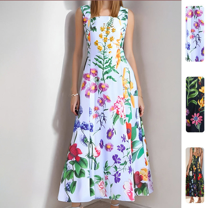 Damen Maxikleid Blumenmuster Quadratausschnitt Fließender Rock - Norvielle
