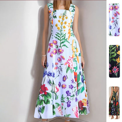 Damen Maxikleid Blumenmuster Quadratausschnitt Fließender Rock - Norvielle