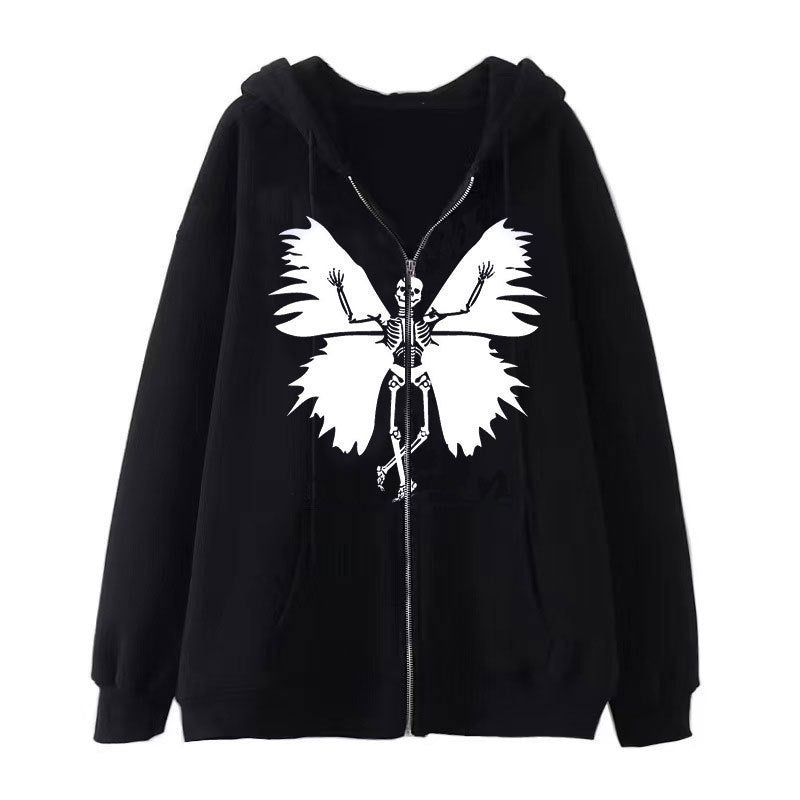 Damen Hoodie Skelett Schmetterling Motiv Norvielle - Norvielle