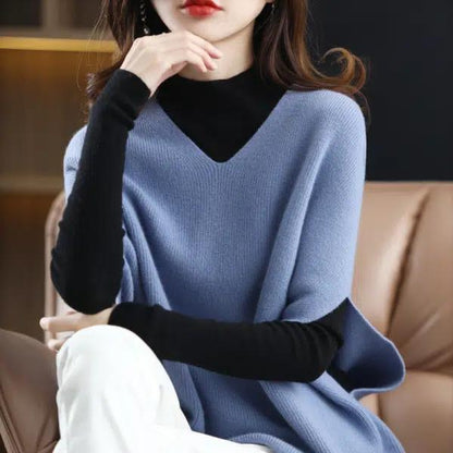 Damen Strickponcho V-Ausschnitt Norvielle