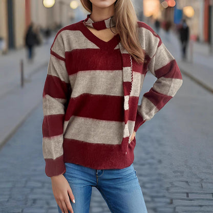 Damen Strickpullover Lässig mit Schlaufenakzenten Norvielle