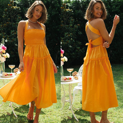 Damen Maxikleid Rückenausschnitt Schleifen Norvielle - Norvielle