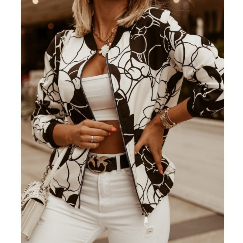 Damen Bomberjacke Floralmuster Bequem Norvielle