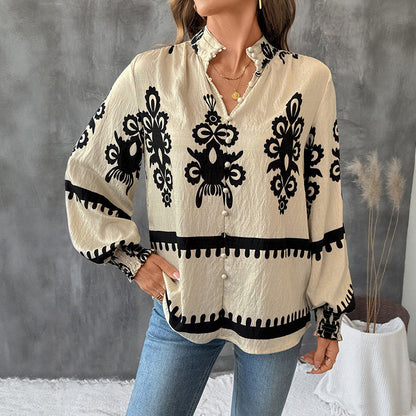 Damen Bluse Botanischer Druck Puffärmel Norvielle