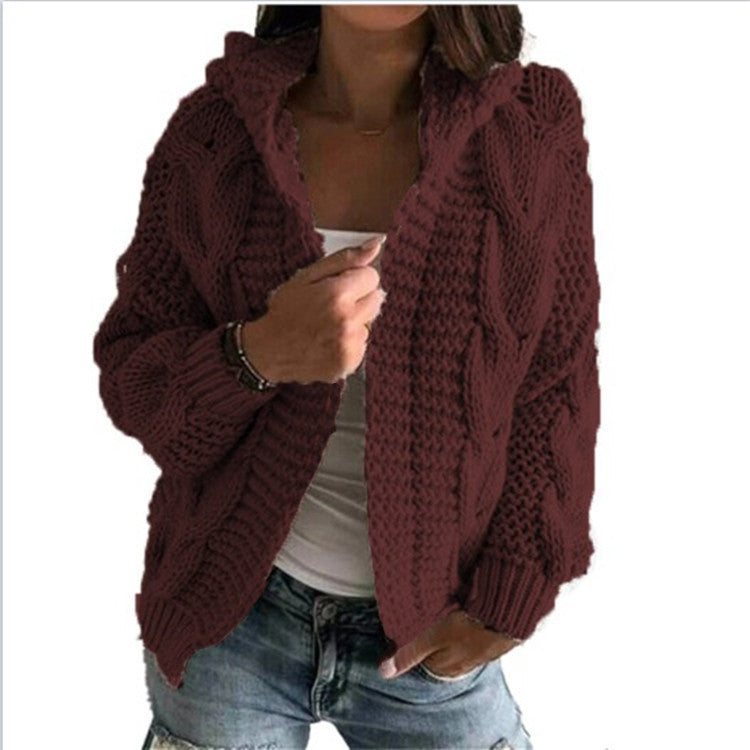Damen Grobstrick Cardigan Kapuze tiefen Taschen Norvielle