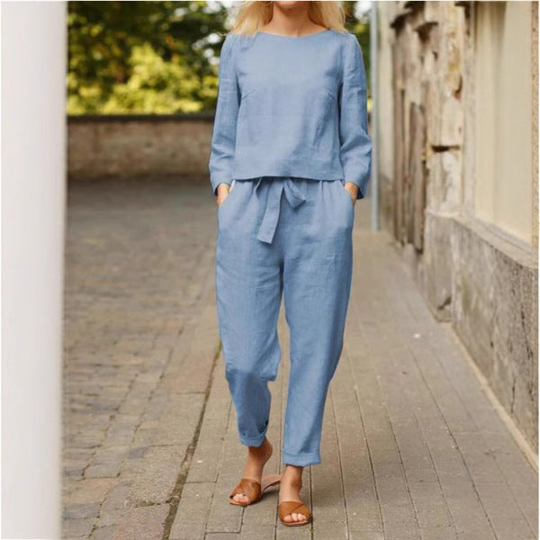 Damen Leinen-Set 2-teilig mit Oberteil und Hose