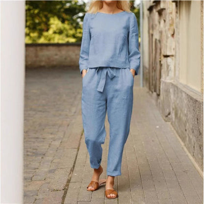 Damen Leinen-Set 2-teilig mit Oberteil und Hose
