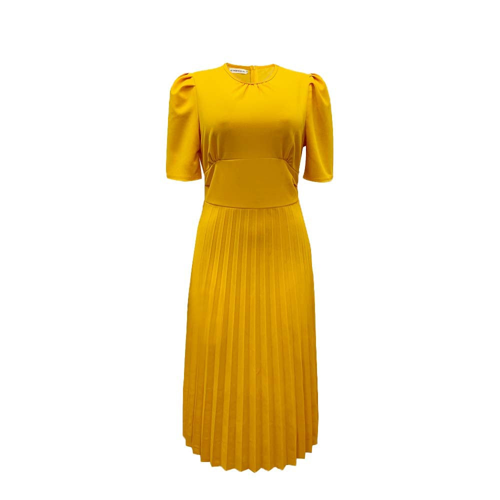 Damen Plissee-Kleid mit Kragen und Puffärmeln Norvielle