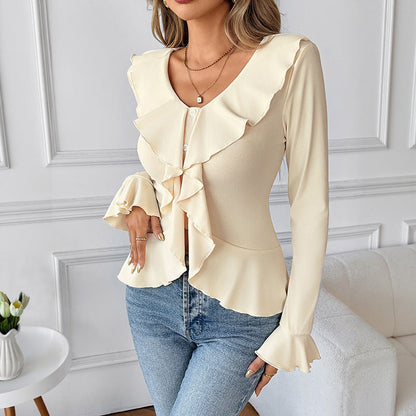 Damen Bluse Rüschendetails Feminin Weiß Norvielle
