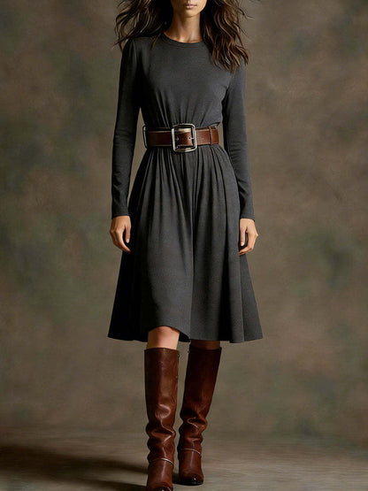 Damen Elegantes Kleid Langarm Taillengürtel Norvielle
