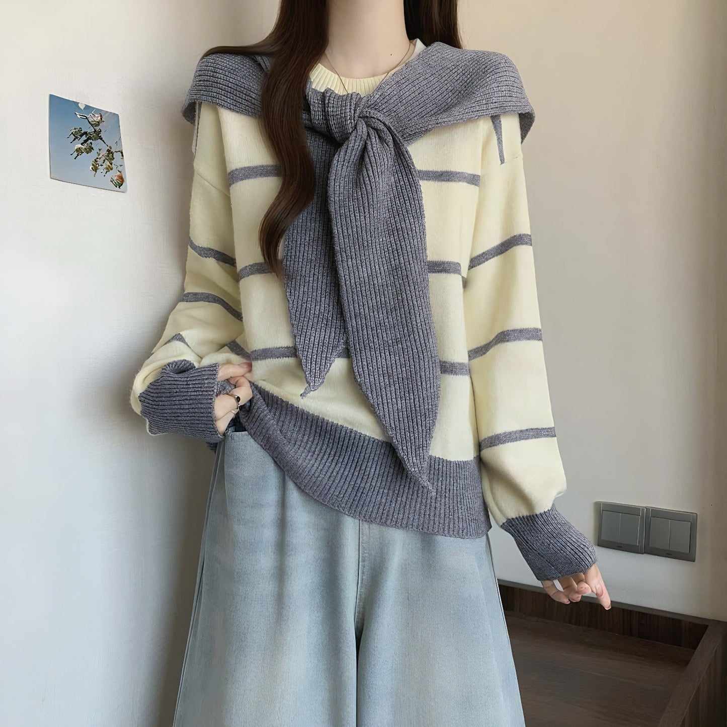 Damen Pullover Lässig Bindegürtel Norvielle - Norvielle