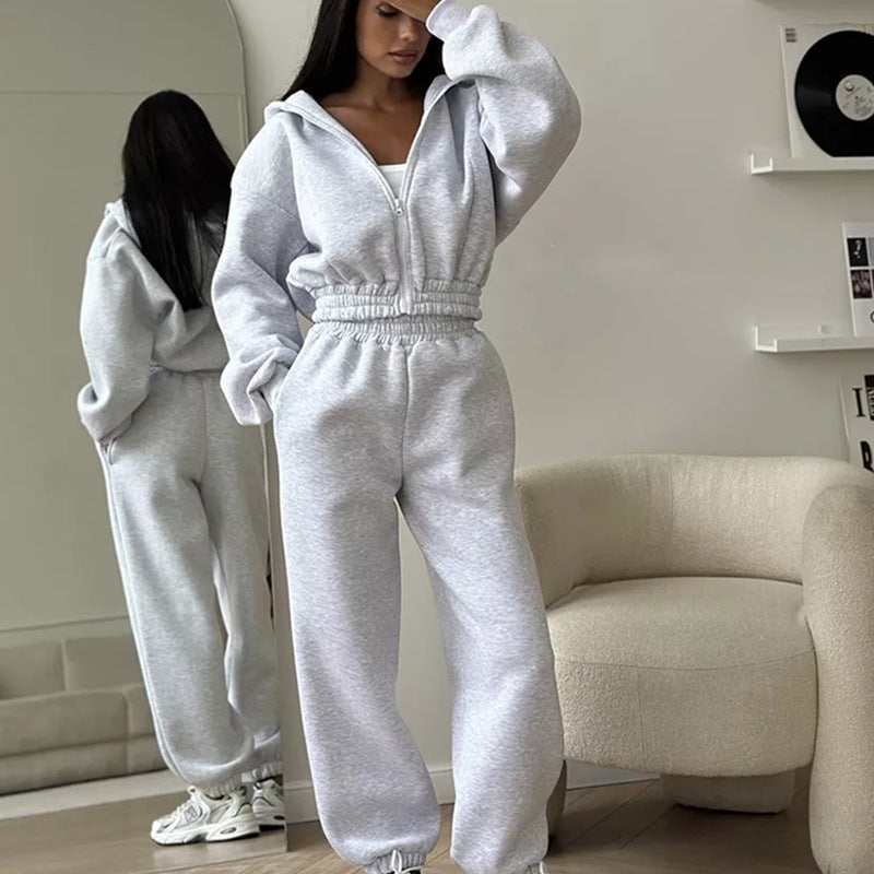 Damen Fleece-Jumpsuit Sportlich Kapuze Weite Passform Norvielle