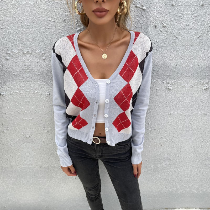 Damen Strickcardigan Rautenmuster Knöpfe Norvielle
