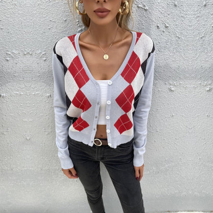 Damen Strickcardigan Rautenmuster Knöpfe Norvielle