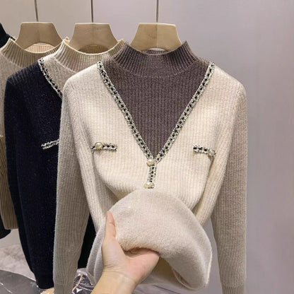 Damen V-Pullover Schimmer-Details Knöpfe Norvielle