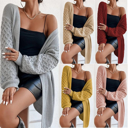 Damen Cardigan Grobstrick Strukturoptik Lässig Beige - Norvielle