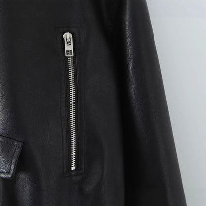 Damen Kunstlederjacke Hochkragen Einzigartiges Design