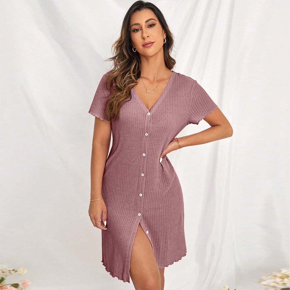 Damen Minikleid Strick Knöpfe Seitentaschen Norvielle - Norvielle