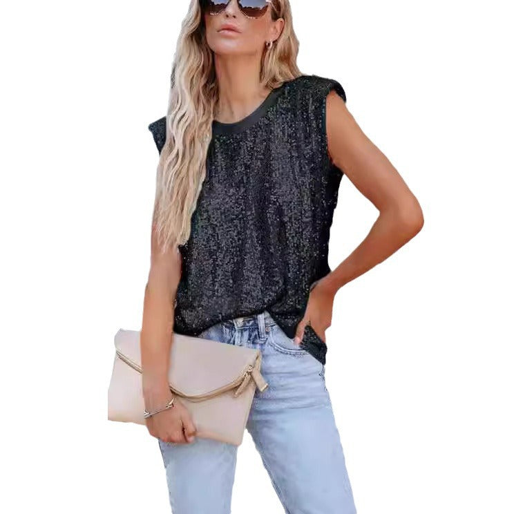 Damen Rundhalsbluse Glitzernd Norvielle