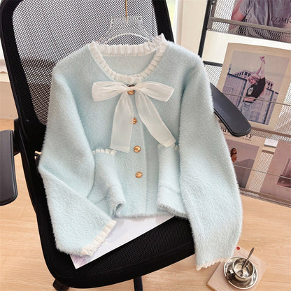 Damen Cardigan Flausch Norvielle Eleganter Schleifenkragen - Norvielle