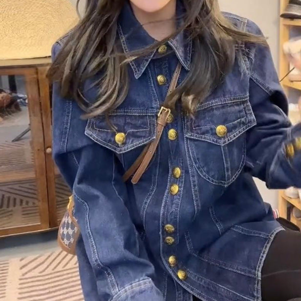 Damen Jeansjacke mit goldenen Knöpfen Norvielle