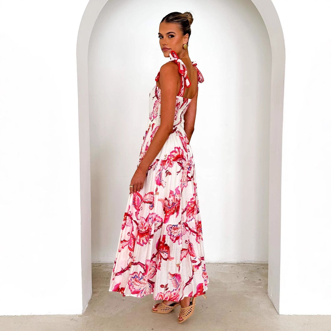 Damen Maxikleid Rüschendesign Fließender Stoff Norvielle