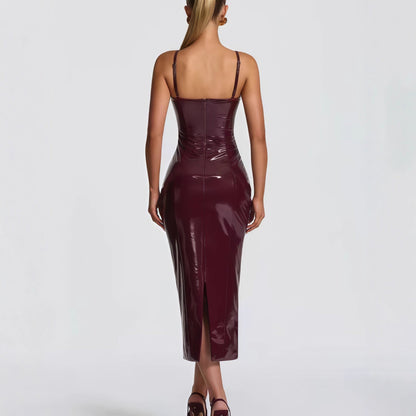 Damen Trägerloses Bodycon-Kleid Glänzend